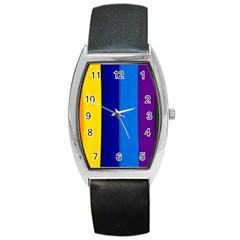 Rainbow Painting On Wood Barrel Style Metal Watch by StuffOrSomething