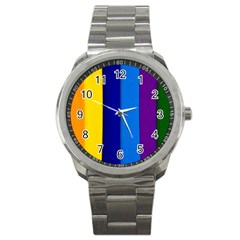 Rainbow Painting On Wood Sport Metal Watch by StuffOrSomething