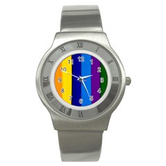 Rainbow Painting On Wood Stainless Steel Watch by StuffOrSomething