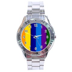 Rainbow Painting On Wood Stainless Steel Analogue Watch by StuffOrSomething