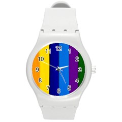 Rainbow Painting On Wood Round Plastic Sport Watch (m) by StuffOrSomething