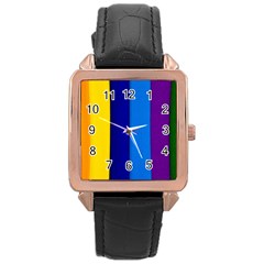 Rainbow Painting On Wood Rose Gold Leather Watch  by StuffOrSomething