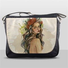 Beauty Of A Woman In Watercolor Style Messenger Bags by TastefulDesigns