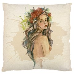 Beauty Of A Woman In Watercolor Style Large Flano Cushion Case (two Sides) by TastefulDesigns