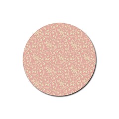 Girly Pink Leaves And Swirls Ornamental Background Rubber Round Coaster (4 Pack) 