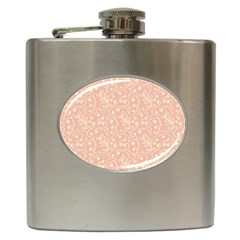 Girly Pink Leaves And Swirls Ornamental Background Hip Flask (6 Oz) by TastefulDesigns