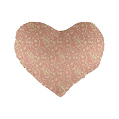 Girly Pink Leaves And Swirls Ornamental Background Standard 16  Premium Flano Heart Shape Cushions by TastefulDesigns