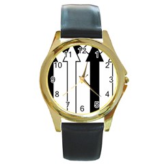 Funny Black And White Stripes Diamonds Arrows Round Gold Metal Watch by yoursparklingshop