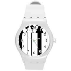 Funny Black And White Stripes Diamonds Arrows Round Plastic Sport Watch (m) by yoursparklingshop