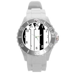 Funny Black And White Stripes Diamonds Arrows Round Plastic Sport Watch (l) by yoursparklingshop