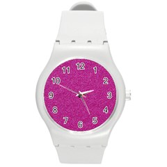 Metallic Pink Glitter Texture Round Plastic Sport Watch (m) by yoursparklingshop