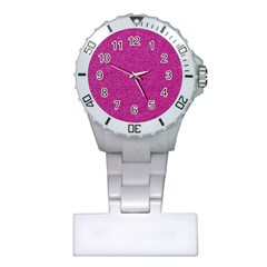 Metallic Pink Glitter Texture Plastic Nurses Watch by yoursparklingshop