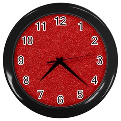 Festive Red Glitter Texture Wall Clocks (black) by yoursparklingshop