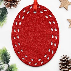 Festive Red Glitter Texture Oval Filigree Ornament (2-side)  by yoursparklingshop