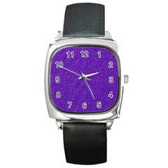 Festive Purple Glitter Texture Square Metal Watch by yoursparklingshop