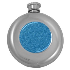 Festive Blue Glitter Texture Round Hip Flask (5 Oz)