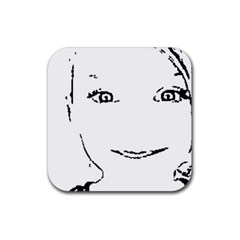 Portrait Black And White Girl Rubber Coaster (square)  by yoursparklingshop