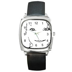 Portrait Black And White Girl Square Metal Watch by yoursparklingshop