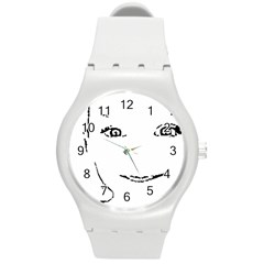 Portrait Black And White Girl Round Plastic Sport Watch (m) by yoursparklingshop