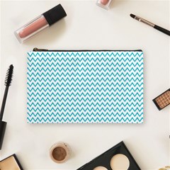 Blue White Chevron Cosmetic Bag (medium)  by yoursparklingshop