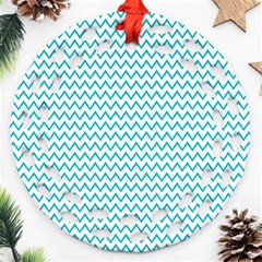 Blue White Chevron Ornament (round Filigree)  by yoursparklingshop