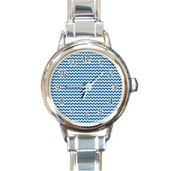 Dark Blue White Chevron  Round Italian Charm Watch by yoursparklingshop