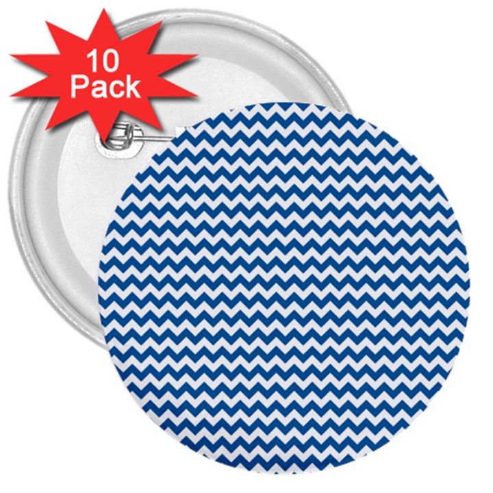 Dark Blue White Chevron  3  Buttons (10 pack) 