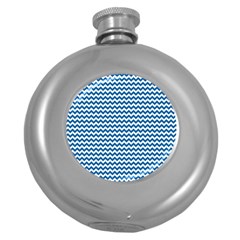 Dark Blue White Chevron  Round Hip Flask (5 Oz) by yoursparklingshop