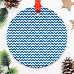 Dark Blue White Chevron  Round Ornament (two Sides)  by yoursparklingshop