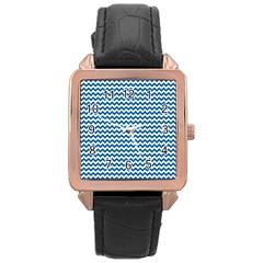 Dark Blue White Chevron  Rose Gold Leather Watch  by yoursparklingshop