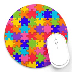 Funny Colorful Puzzle Pieces Round Mousepads by yoursparklingshop