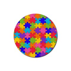 Funny Colorful Puzzle Pieces Rubber Coaster (round)  by yoursparklingshop