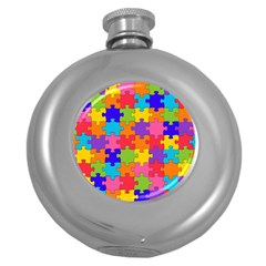 Funny Colorful Puzzle Pieces Round Hip Flask (5 Oz) by yoursparklingshop