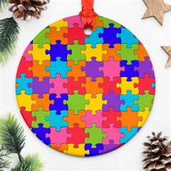 Funny Colorful Puzzle Pieces Round Ornament (two Sides)  by yoursparklingshop