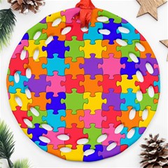 Funny Colorful Puzzle Pieces Ornament (round Filigree)  by yoursparklingshop