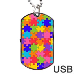 Funny Colorful Puzzle Pieces Dog Tag Usb Flash (two Sides)  by yoursparklingshop