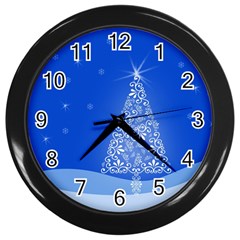 Blue White Christmas Tree Wall Clocks (black) by yoursparklingshop