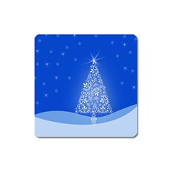 Blue White Christmas Tree Square Magnet by yoursparklingshop