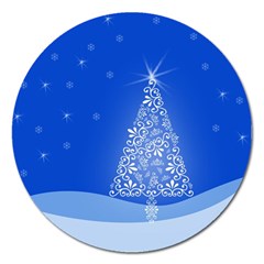 Blue White Christmas Tree Magnet 5  (round) by yoursparklingshop