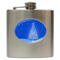 Blue White Christmas Tree Hip Flask (6 Oz) by yoursparklingshop