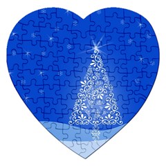 Blue White Christmas Tree Jigsaw Puzzle (heart) by yoursparklingshop