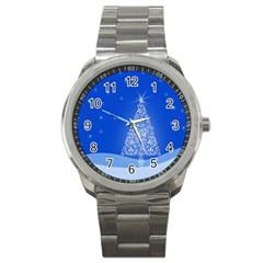 Blue White Christmas Tree Sport Metal Watch by yoursparklingshop