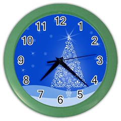 Blue White Christmas Tree Color Wall Clocks by yoursparklingshop