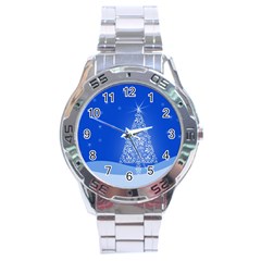 Blue White Christmas Tree Stainless Steel Analogue Watch by yoursparklingshop