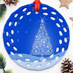 Blue White Christmas Tree Round Filigree Ornament (2side) by yoursparklingshop