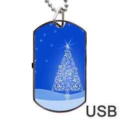 Blue White Christmas Tree Dog Tag Usb Flash (one Side) by yoursparklingshop