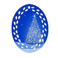 Blue White Christmas Tree Ornament (oval Filigree)  by yoursparklingshop