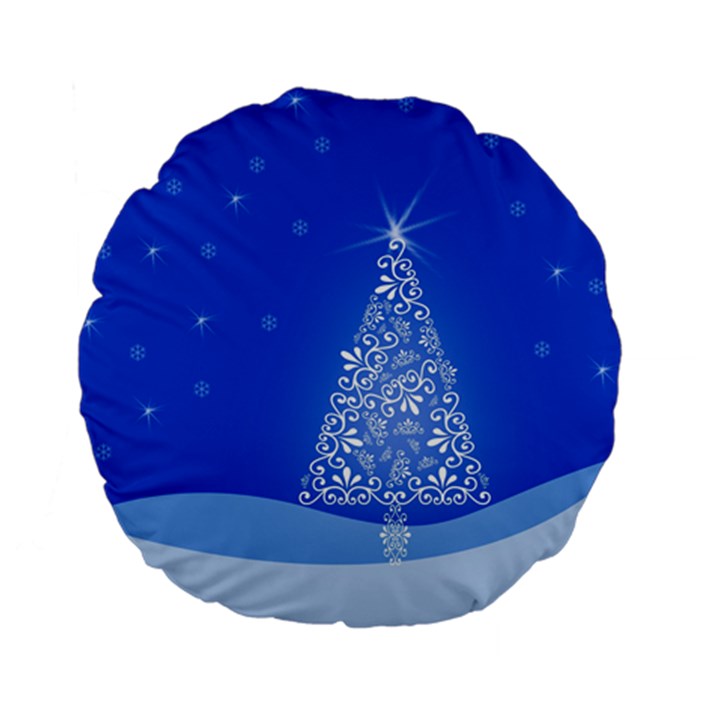 Blue White Christmas Tree Standard 15  Premium Flano Round Cushions