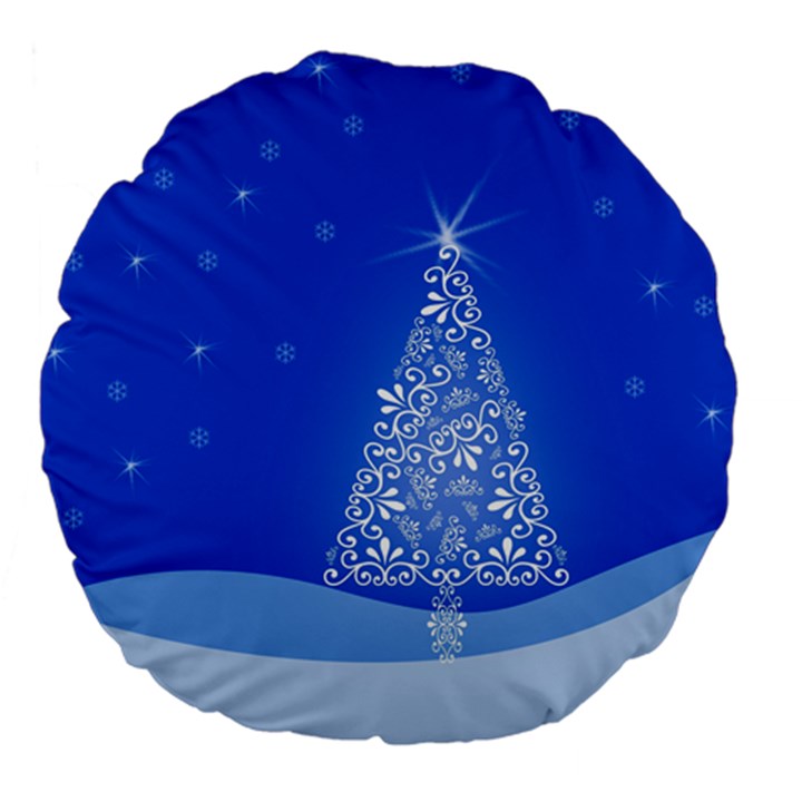 Blue White Christmas Tree Large 18  Premium Flano Round Cushions