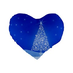 Blue White Christmas Tree Standard 16  Premium Flano Heart Shape Cushions by yoursparklingshop